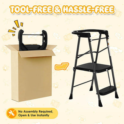 Kids 2 Steps Step Stool, Foldable Toddler Tower with Safety Railing