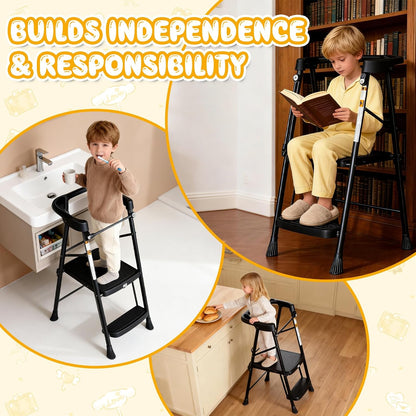 Kids 2 Steps Step Stool, Foldable Toddler Tower with Safety Railing