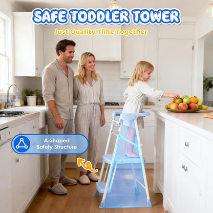 Kids 2 Steps Step Stool, Foldable Toddler Tower with Safety Railing