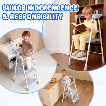 Kids 2 Steps Step Stool, Foldable Toddler Tower with Safety Railing