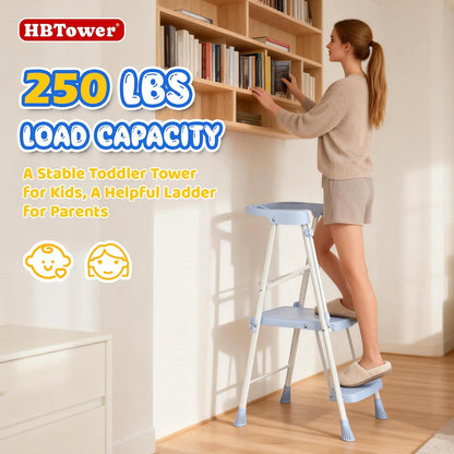 Kids 2 Steps Step Stool, Foldable Toddler Tower with Safety Railing