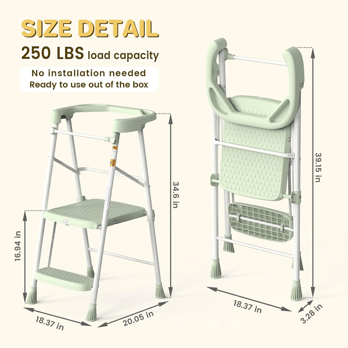 Kids 2 Steps Step Stool, Foldable Toddler Tower with Safety Railing