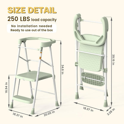 Kids 2 Steps Step Stool, Foldable Toddler Tower with Safety Railing