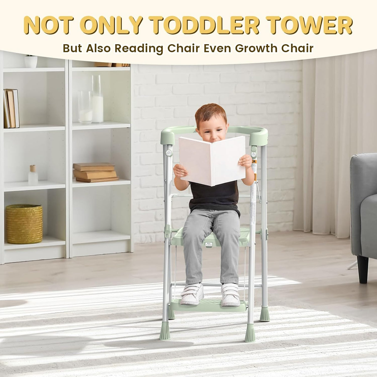 Kids 2 Steps Step Stool, Foldable Toddler Tower with Safety Railing