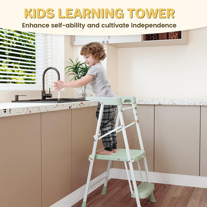 Kids 2 Steps Step Stool, Foldable Toddler Tower with Safety Railing