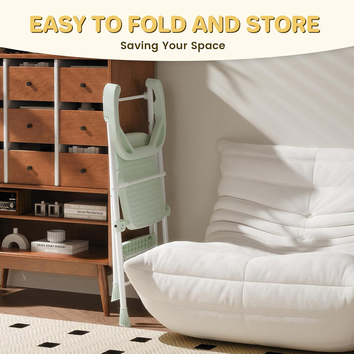 Kids 2 Steps Step Stool, Foldable Toddler Tower with Safety Railing