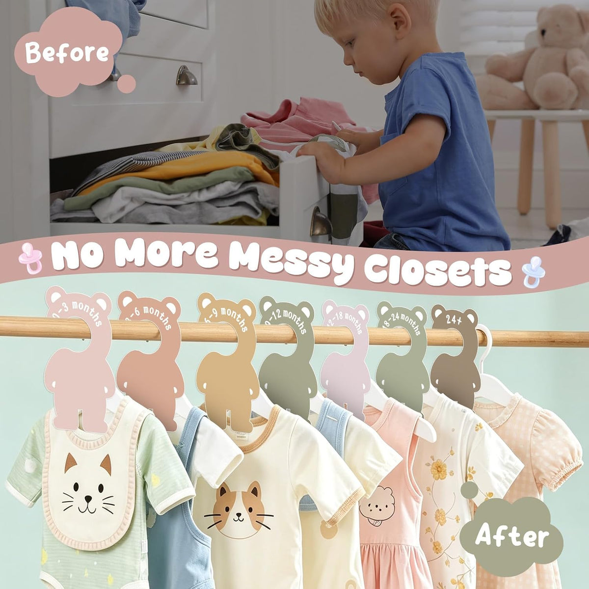Baby Closet Dividers,Baby Clothes Organizer,Nursery Closet Size Dividers