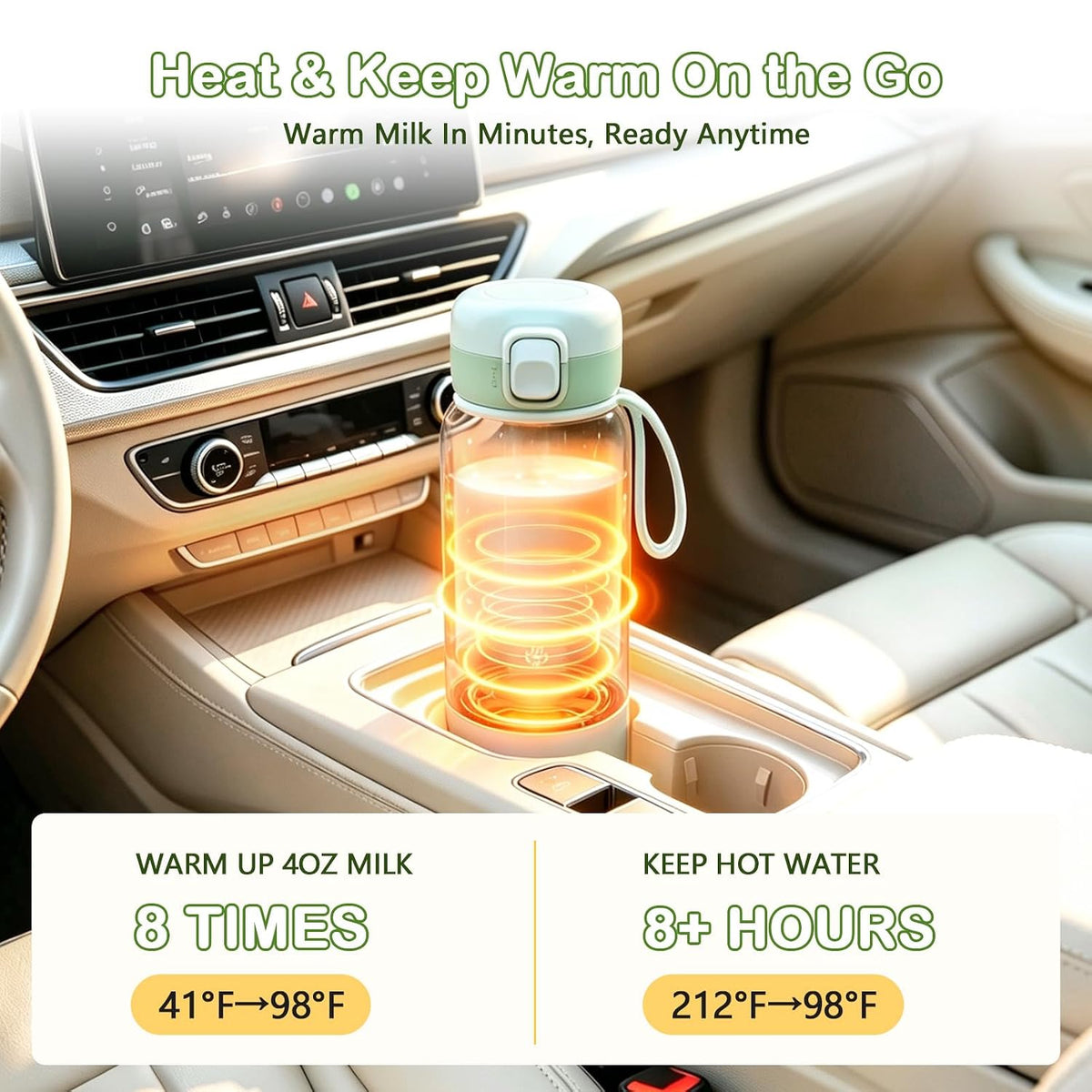 Portable Bottle Warmer for Travel, Baby Bottle Warmer On the Go with 2-Min Fast Heating & Long-Lasting Warmth, 12.2 Ounces Portable Milk Warmer for Breastmilk & Formula