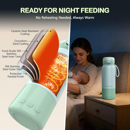 Portable Bottle Warmer for Travel, Baby Bottle Warmer On the Go with 2-Min Fast Heating & Long-Lasting Warmth, 12.2 Ounces Portable Milk Warmer for Breastmilk & Formula