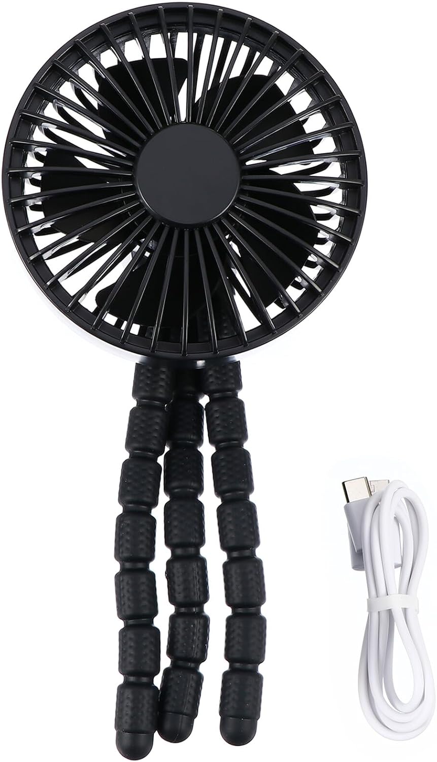Portable Stroller Fan for Babies with Flexible Tripod, Rechargeable Silent Attachment Air Cooler, Mini Black Multi-function Cooling Fan for Outdoor and Travel Use