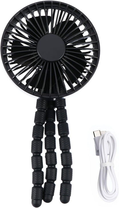 Portable Stroller Fan for Babies with Flexible Tripod, Rechargeable Silent Attachment Air Cooler, Mini Black Multi-function Cooling Fan for Outdoor and Travel Use