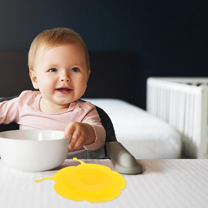 Anti-Slip Silicone Placemat with Suction Cup High Temperature Resistant Tableware Mat for Portable Non-Slip Bowl Mat in Pudding Yellow