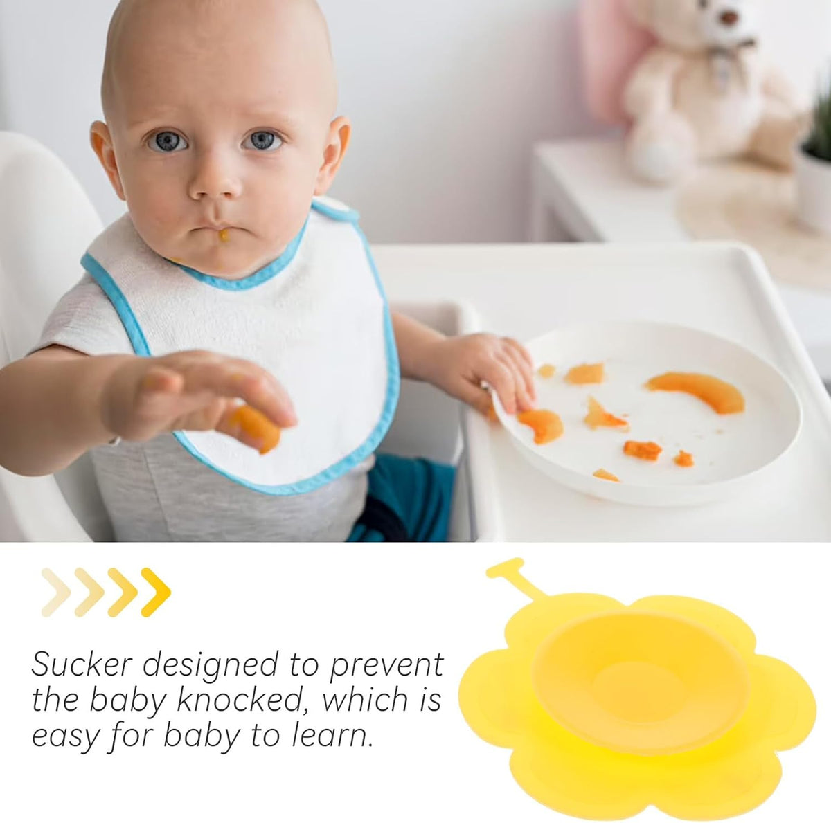 Anti-Slip Silicone Placemat with Suction Cup High Temperature Resistant Tableware Mat for Portable Non-Slip Bowl Mat in Pudding Yellow