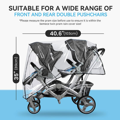 bemece Double Stroller Rain Cover for Side-by-Side Twin Strollers