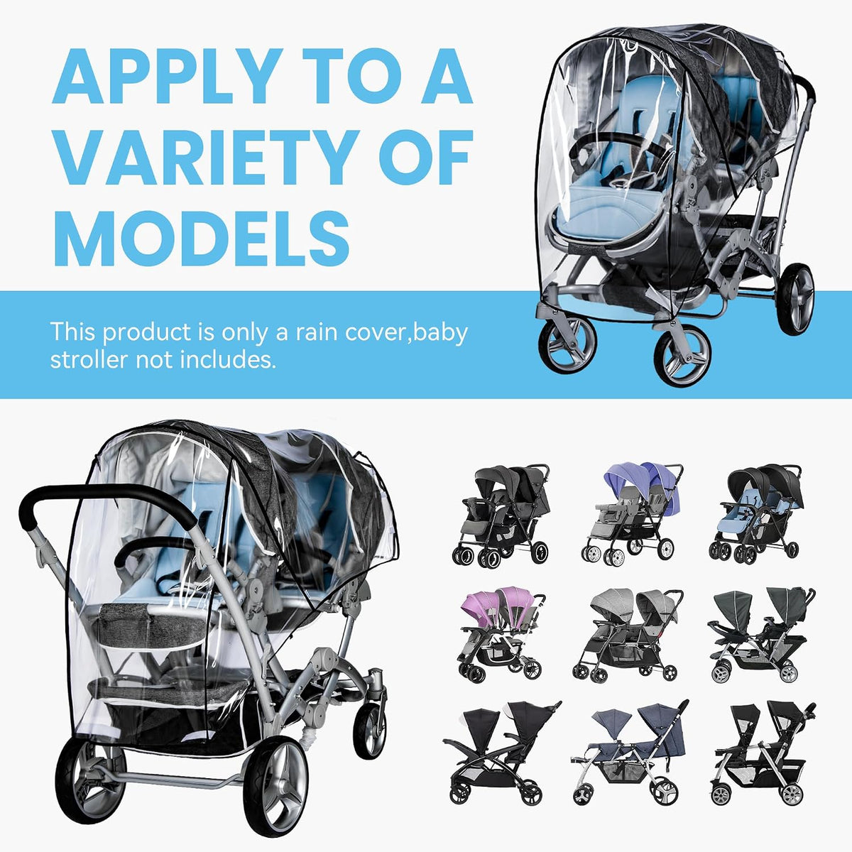 bemece Double Stroller Rain Cover for Side-by-Side Twin Strollers