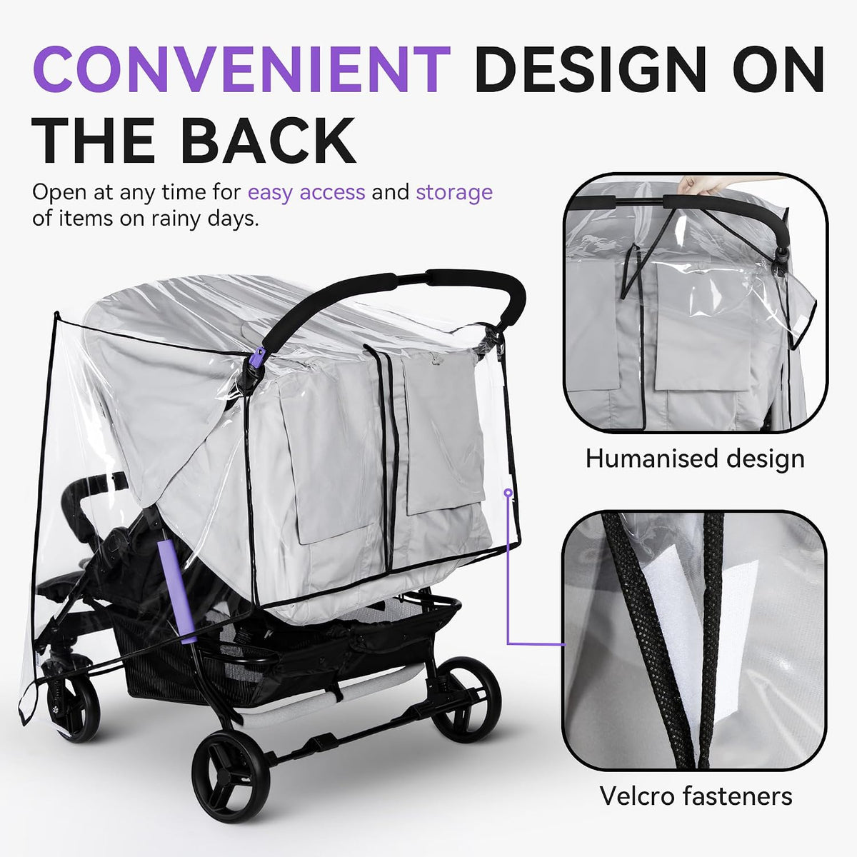 bemece Double Stroller Rain Cover for Side-by-Side Twin Strollers