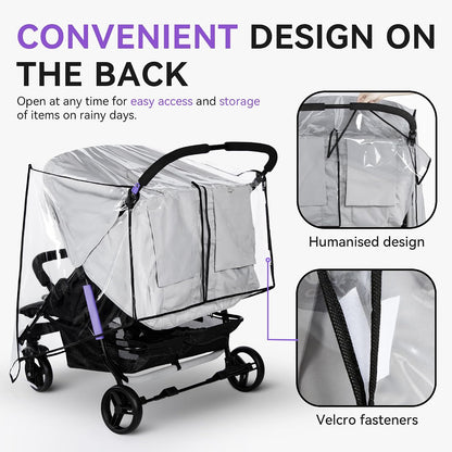 bemece Double Stroller Rain Cover for Side-by-Side Twin Strollers