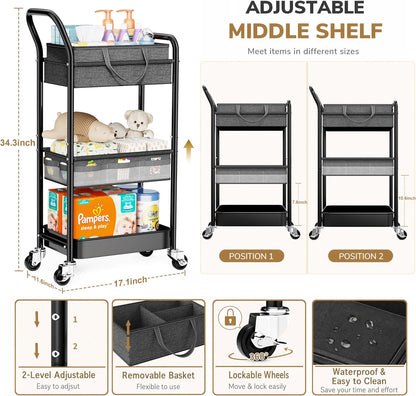 2-IN-1 Baby Diaper Caddy Cart with Adjustable Shelf and Detachable Dividers