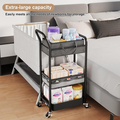 2-IN-1 Baby Diaper Caddy Cart with Adjustable Shelf and Detachable Dividers