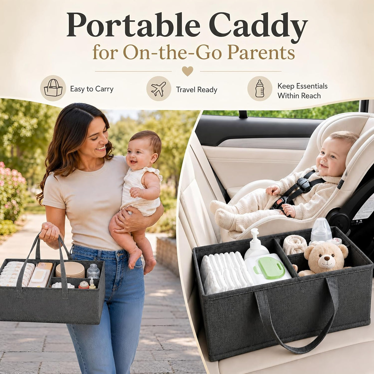 2-IN-1 Baby Diaper Caddy Cart with Adjustable Shelf and Detachable Dividers