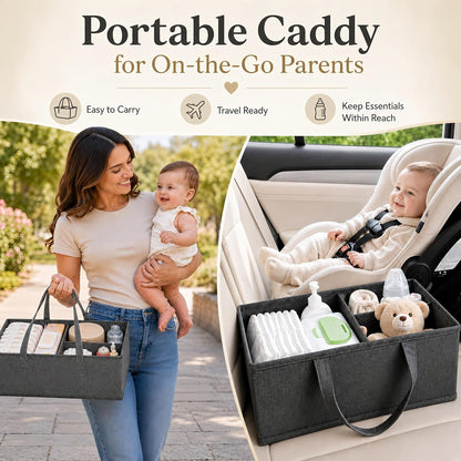 2-IN-1 Baby Diaper Caddy Cart with Adjustable Shelf and Detachable Dividers