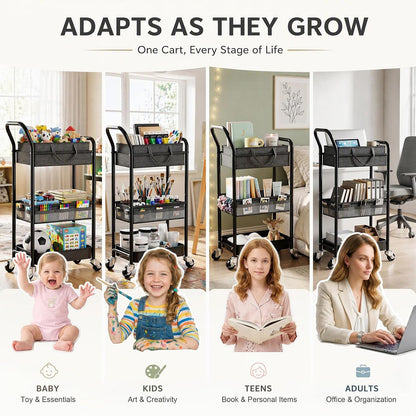 2-IN-1 Baby Diaper Caddy Cart with Adjustable Shelf and Detachable Dividers