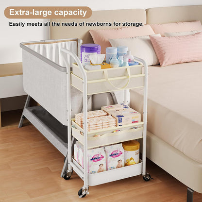 2-IN-1 Baby Diaper Caddy Cart with Adjustable Shelf and Detachable Dividers