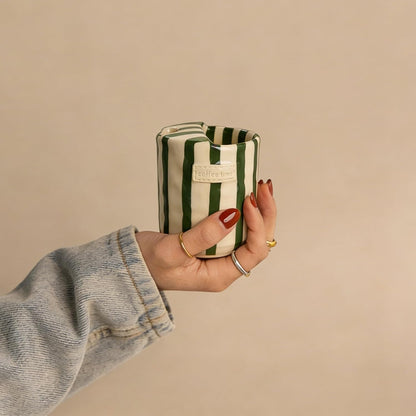 Ceramic Novelty Travel Coffee Mug - 10oz Retro Hand Painted Green & White Striped Vintage Handmade Design Porcelain Cup, Perfect for Coffee, Tea, Chocolate, Birthday, Appreciation, Dishwasher, Gifts