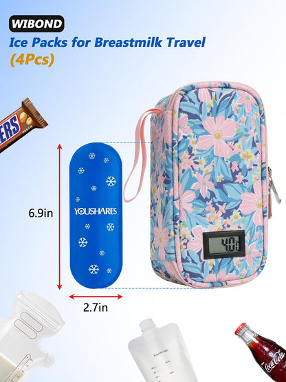 Breast Milk Cooler Travel Bag, Real-Time Temperature Display, Holds 4-6 Breastmilk Storage Bag with 2 Breast Milk Ice Pack, Cooling & Waterproof Portable Cooler for Moms on the Go (Navy Blue)