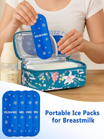 Breast Milk Cooler Travel Bag, Real-Time Temperature Display, Holds 4-6 Breastmilk Storage Bag with 2 Breast Milk Ice Pack, Cooling & Waterproof Portable Cooler for Moms on the Go (Navy Blue)