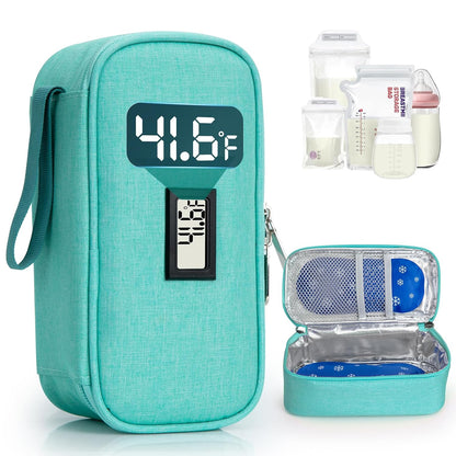 Breast Milk Cooler Travel Bag, Real-Time Temperature Display, Holds 4-6 Breastmilk Storage Bag with 2 Breast Milk Ice Pack, Cooling & Waterproof Portable Cooler for Moms on the Go (Navy Blue)