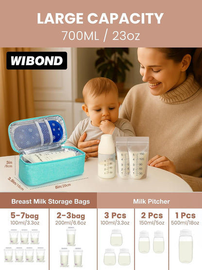 Breast Milk Cooler Travel Bag, Real-Time Temperature Display, Holds 4-6 Breastmilk Storage Bag with 2 Breast Milk Ice Pack, Cooling & Waterproof Portable Cooler for Moms on the Go (Navy Blue)