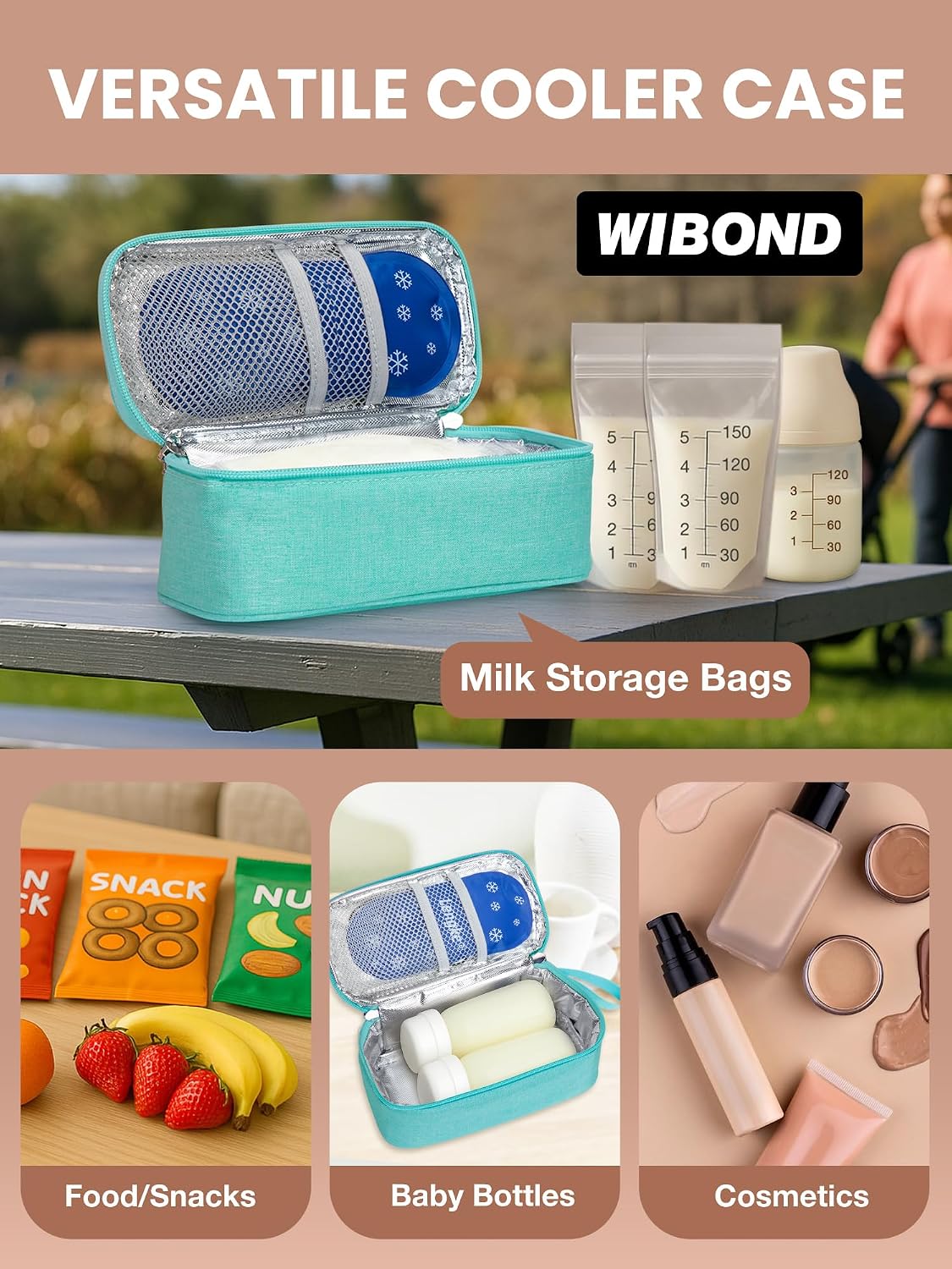 Breast Milk Cooler Travel Bag, Real-Time Temperature Display, Holds 4-6 Breastmilk Storage Bag with 2 Breast Milk Ice Pack, Cooling & Waterproof Portable Cooler for Moms on the Go (Navy Blue)
