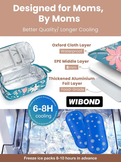 Breast Milk Cooler Travel Bag, Real-Time Temperature Display, Holds 4-6 Breastmilk Storage Bag with 2 Breast Milk Ice Pack, Cooling & Waterproof Portable Cooler for Moms on the Go (Navy Blue)