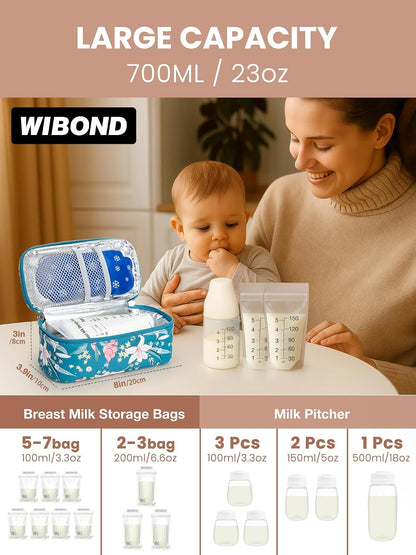 Breast Milk Cooler Travel Bag, Real-Time Temperature Display, Holds 4-6 Breastmilk Storage Bag with 2 Breast Milk Ice Pack, Cooling & Waterproof Portable Cooler for Moms on the Go (Navy Blue)