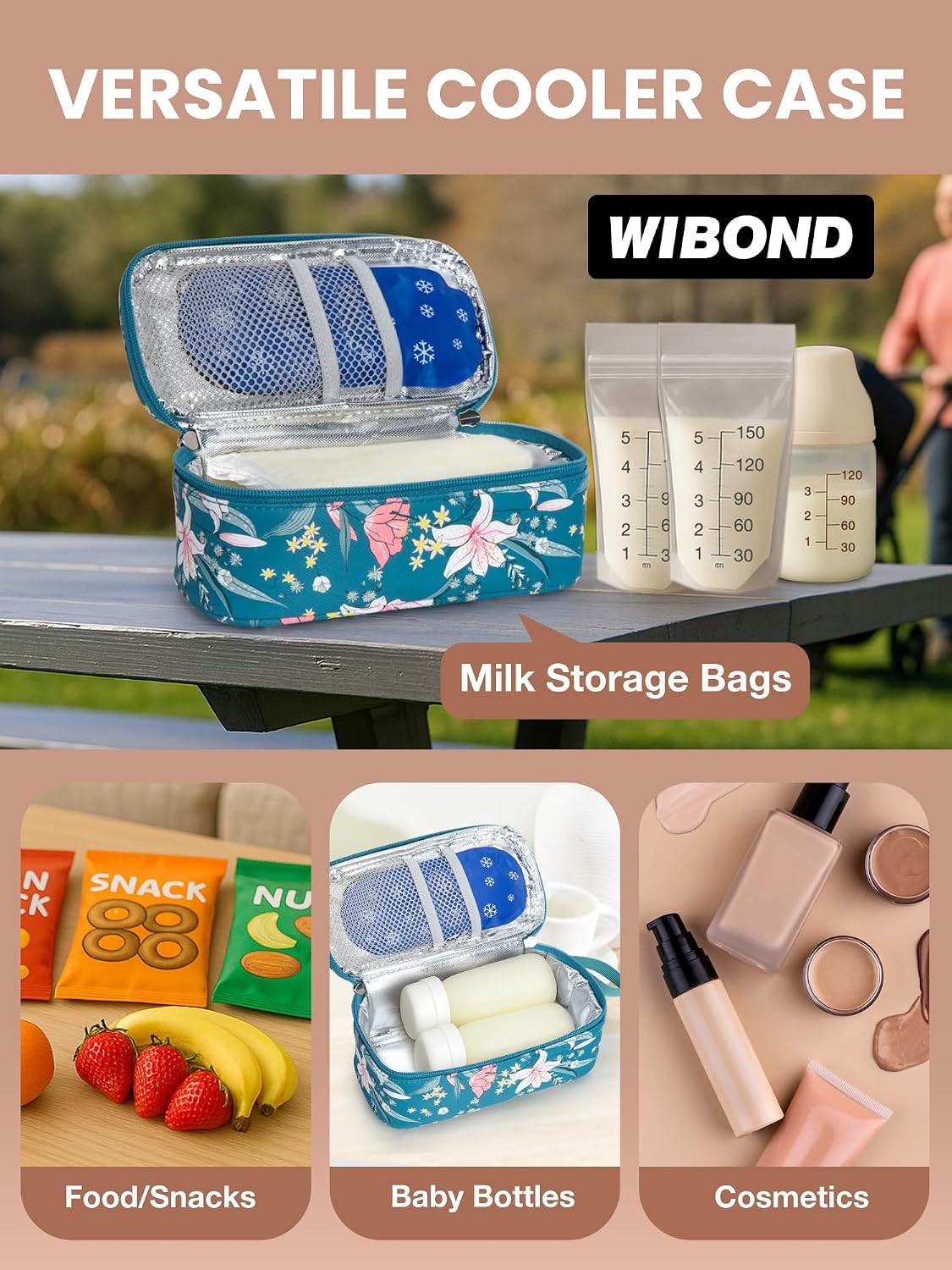 Breast Milk Cooler Travel Bag, Real-Time Temperature Display, Holds 4-6 Breastmilk Storage Bag with 2 Breast Milk Ice Pack, Cooling & Waterproof Portable Cooler for Moms on the Go (Navy Blue)