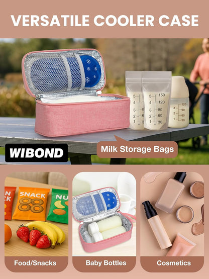 Breast Milk Cooler Travel Bag, Real-Time Temperature Display, Holds 4-6 Breastmilk Storage Bag with 2 Breast Milk Ice Pack, Cooling & Waterproof Portable Cooler for Moms on the Go (Navy Blue)