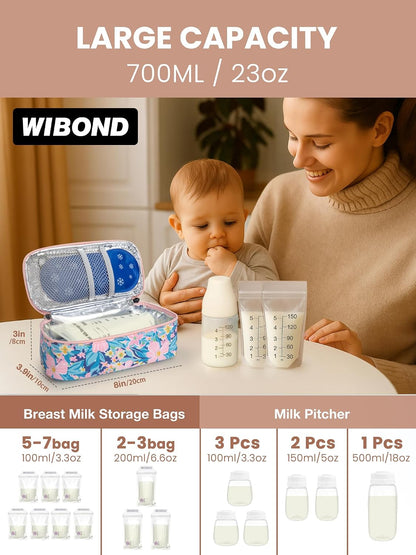 Breast Milk Cooler Travel Bag, Real-Time Temperature Display, Holds 4-6 Breastmilk Storage Bag with 2 Breast Milk Ice Pack, Cooling & Waterproof Portable Cooler for Moms on the Go (Navy Blue)