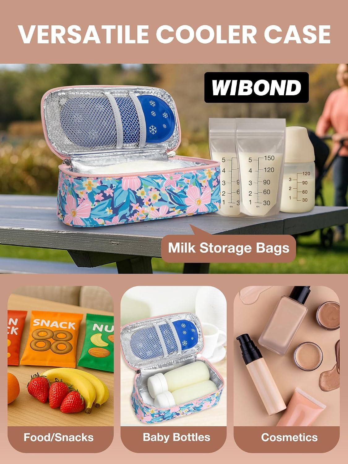 Breast Milk Cooler Travel Bag, Real-Time Temperature Display, Holds 4-6 Breastmilk Storage Bag with 2 Breast Milk Ice Pack, Cooling & Waterproof Portable Cooler for Moms on the Go (Navy Blue)