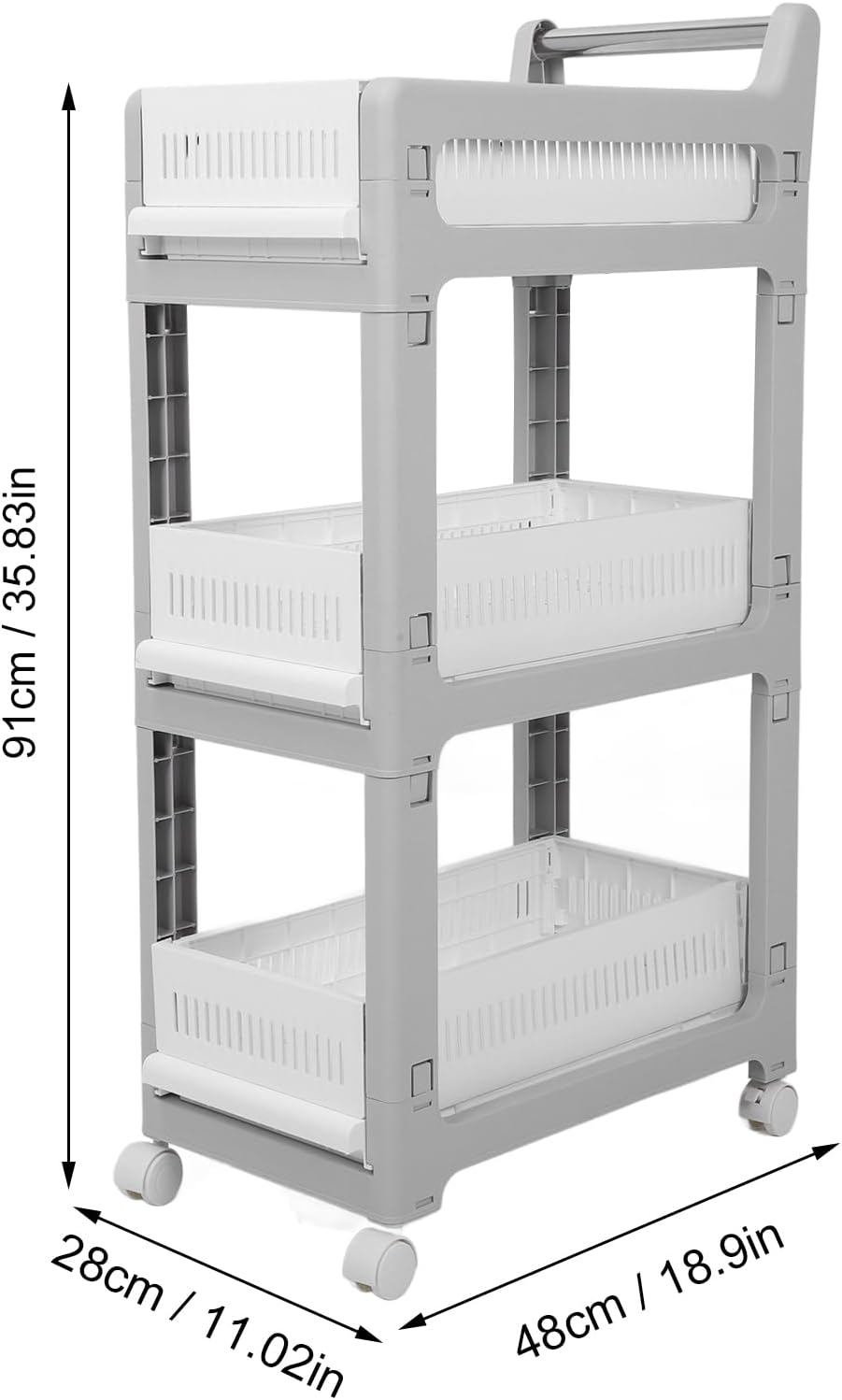 3 Tier Rolling Utility Cart Mobile Storage Shelves Plastic Organization Trolley for Kitchen Bathroom Office Dorm Room Narrow Space Slide Out Rack White (Medium Size 2 Layers)