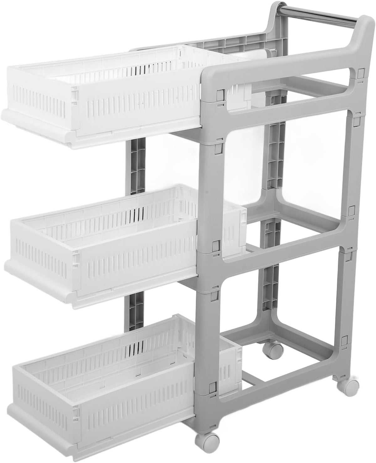 3 Tier Rolling Utility Cart Mobile Storage Shelves Plastic Organization Trolley for Kitchen Bathroom Office Dorm Room Narrow Space Slide Out Rack White (Medium Size 2 Layers)