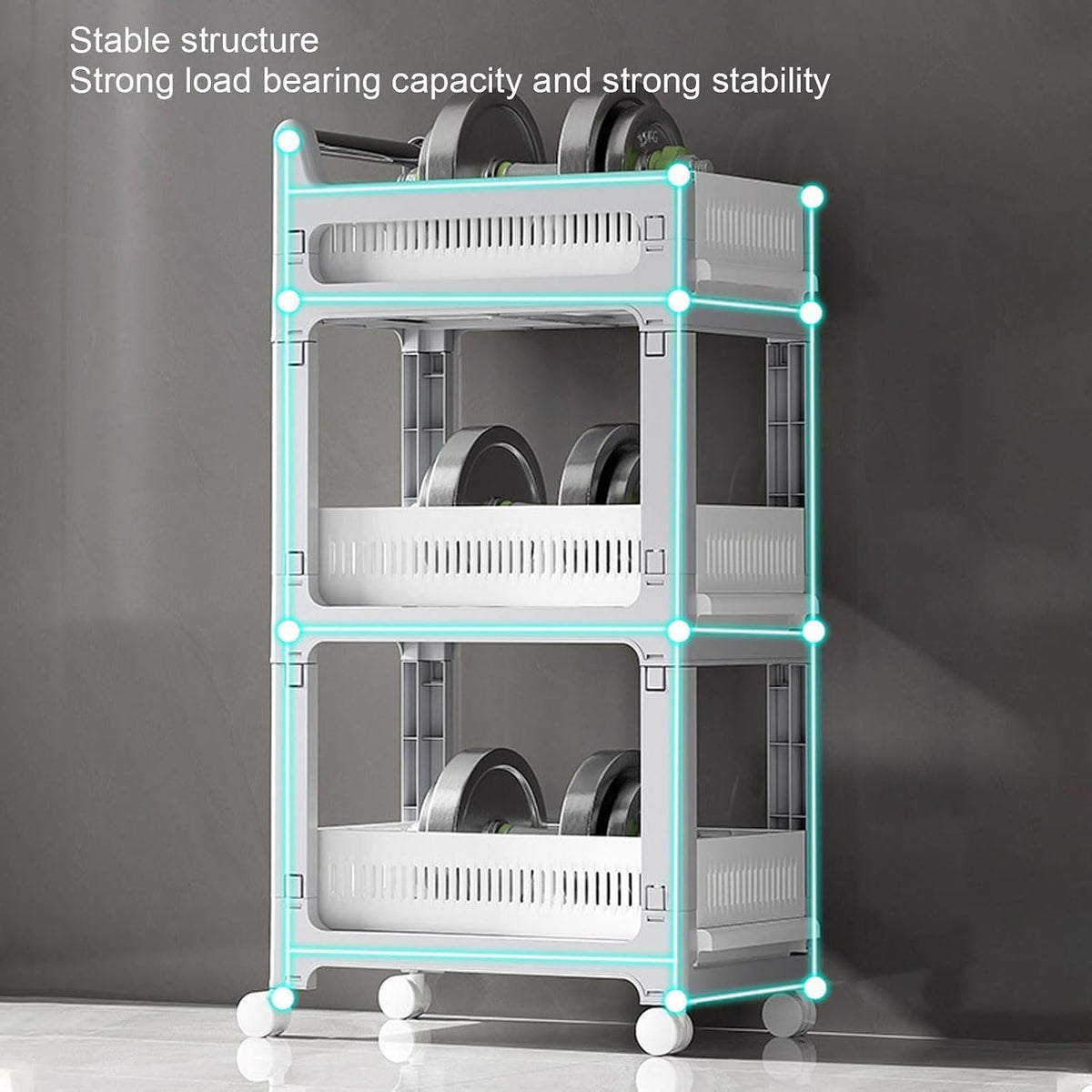 3 Tier Rolling Utility Cart Mobile Storage Shelves Plastic Organization Trolley for Kitchen Bathroom Office Dorm Room Narrow Space Slide Out Rack White (Medium Size 2 Layers)