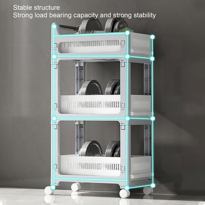 3 Tier Rolling Utility Cart Mobile Storage Shelves Plastic Organization Trolley for Kitchen Bathroom Office Dorm Room Narrow Space Slide Out Rack White (Medium Size 2 Layers)