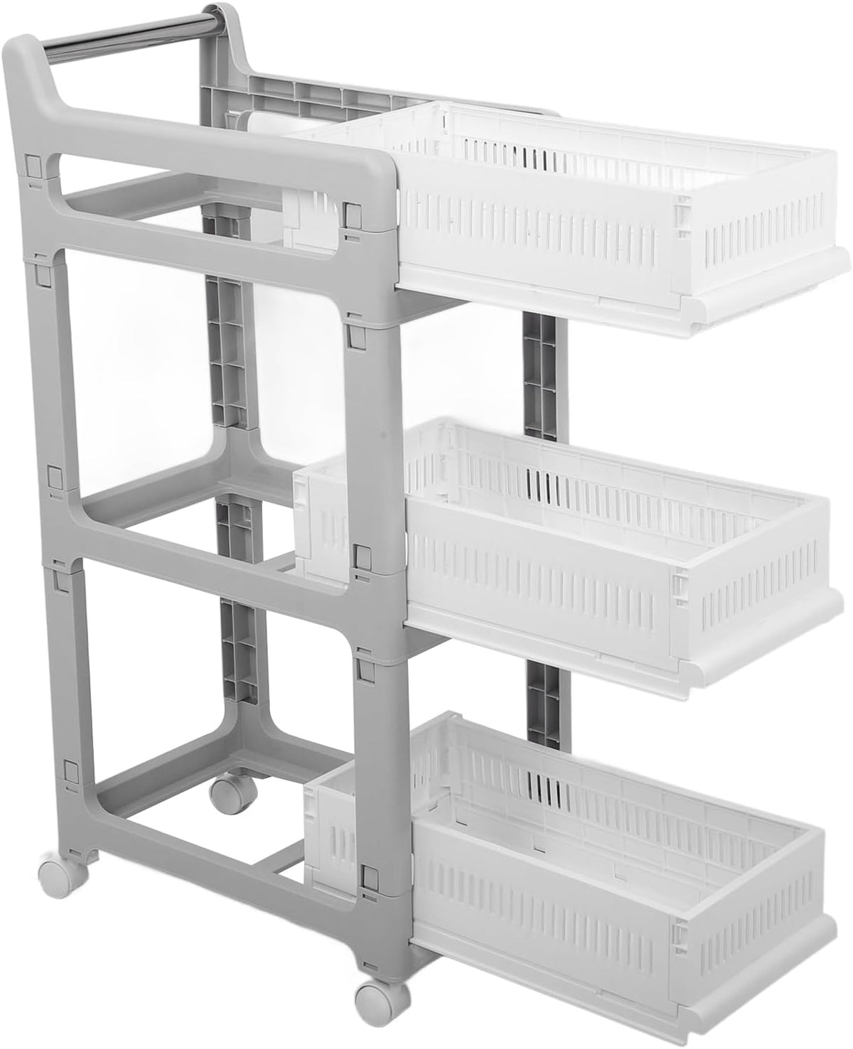 3 Tier Rolling Utility Cart Mobile Storage Shelves Plastic Organization Trolley for Kitchen Bathroom Office Dorm Room Narrow Space Slide Out Rack White (Medium Size 2 Layers)