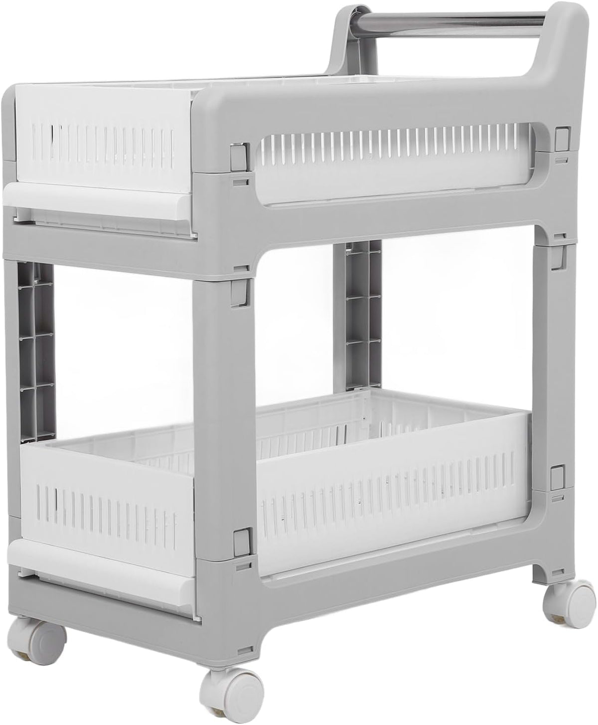 3 Tier Rolling Utility Cart Mobile Storage Shelves Plastic Organization Trolley for Kitchen Bathroom Office Dorm Room Narrow Space Slide Out Rack White (Medium Size 2 Layers)