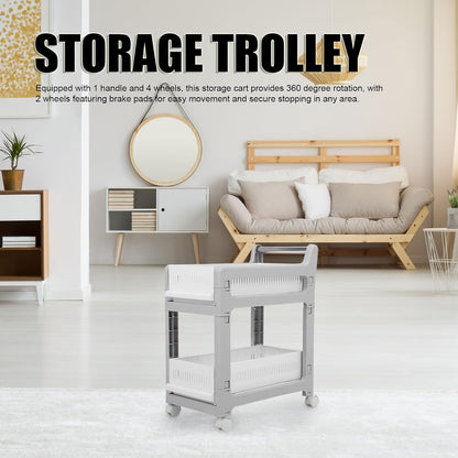 3 Tier Rolling Utility Cart Mobile Storage Shelves Plastic Organization Trolley for Kitchen Bathroom Office Dorm Room Narrow Space Slide Out Rack White (Medium Size 2 Layers)