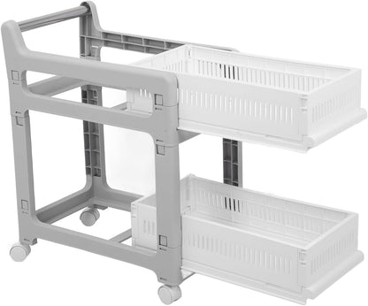 3 Tier Rolling Utility Cart Mobile Storage Shelves Plastic Organization Trolley for Kitchen Bathroom Office Dorm Room Narrow Space Slide Out Rack White (Medium Size 2 Layers)