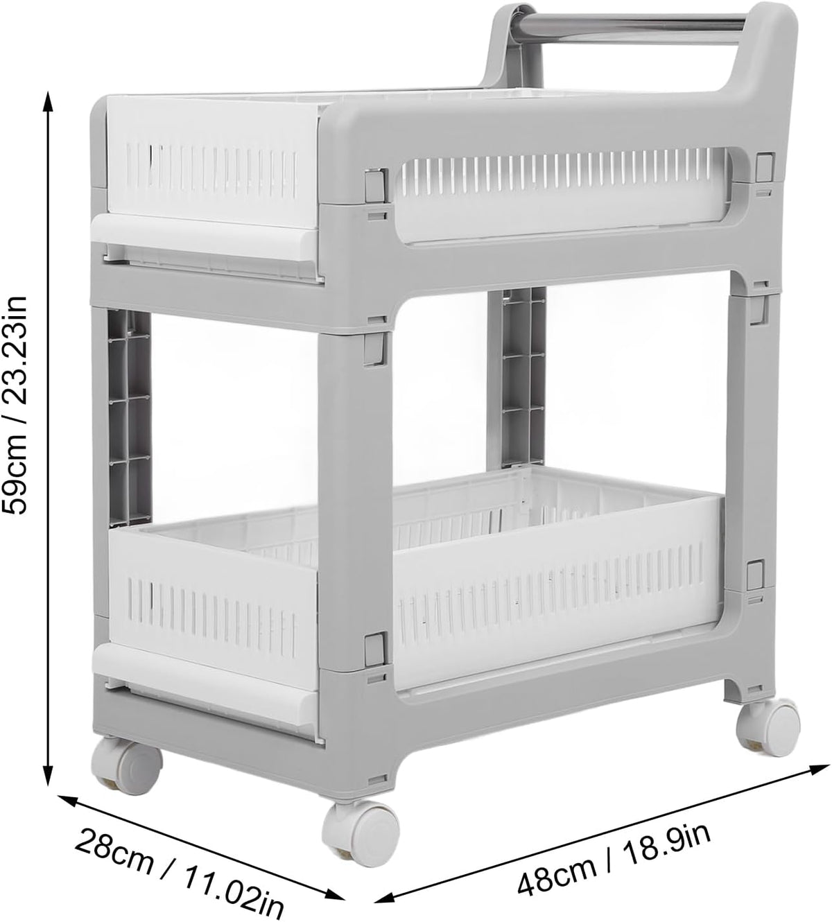 3 Tier Rolling Utility Cart Mobile Storage Shelves Plastic Organization Trolley for Kitchen Bathroom Office Dorm Room Narrow Space Slide Out Rack White (Medium Size 2 Layers)