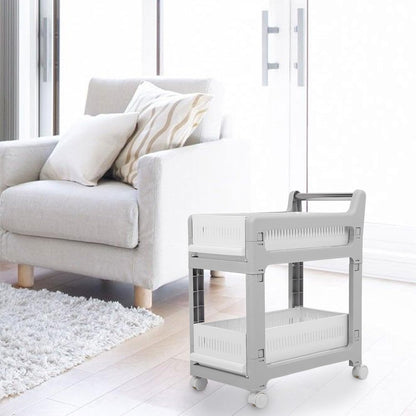 3 Tier Rolling Utility Cart Mobile Storage Shelves Plastic Organization Trolley for Kitchen Bathroom Office Dorm Room Narrow Space Slide Out Rack White (Medium Size 2 Layers)