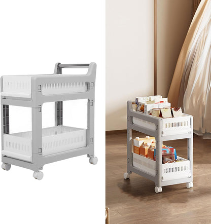 3 Tier Rolling Utility Cart Mobile Storage Shelves Plastic Organization Trolley for Kitchen Bathroom Office Dorm Room Narrow Space Slide Out Rack White (Medium Size 2 Layers)